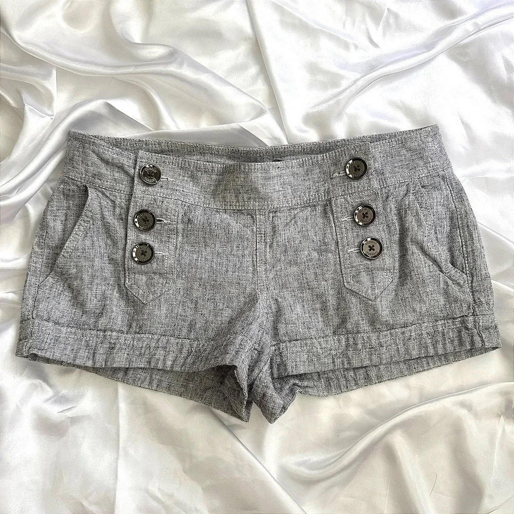 Express Gray Marl Linen Blend Sailor Shorts Button Front Nautical Womens Size 12